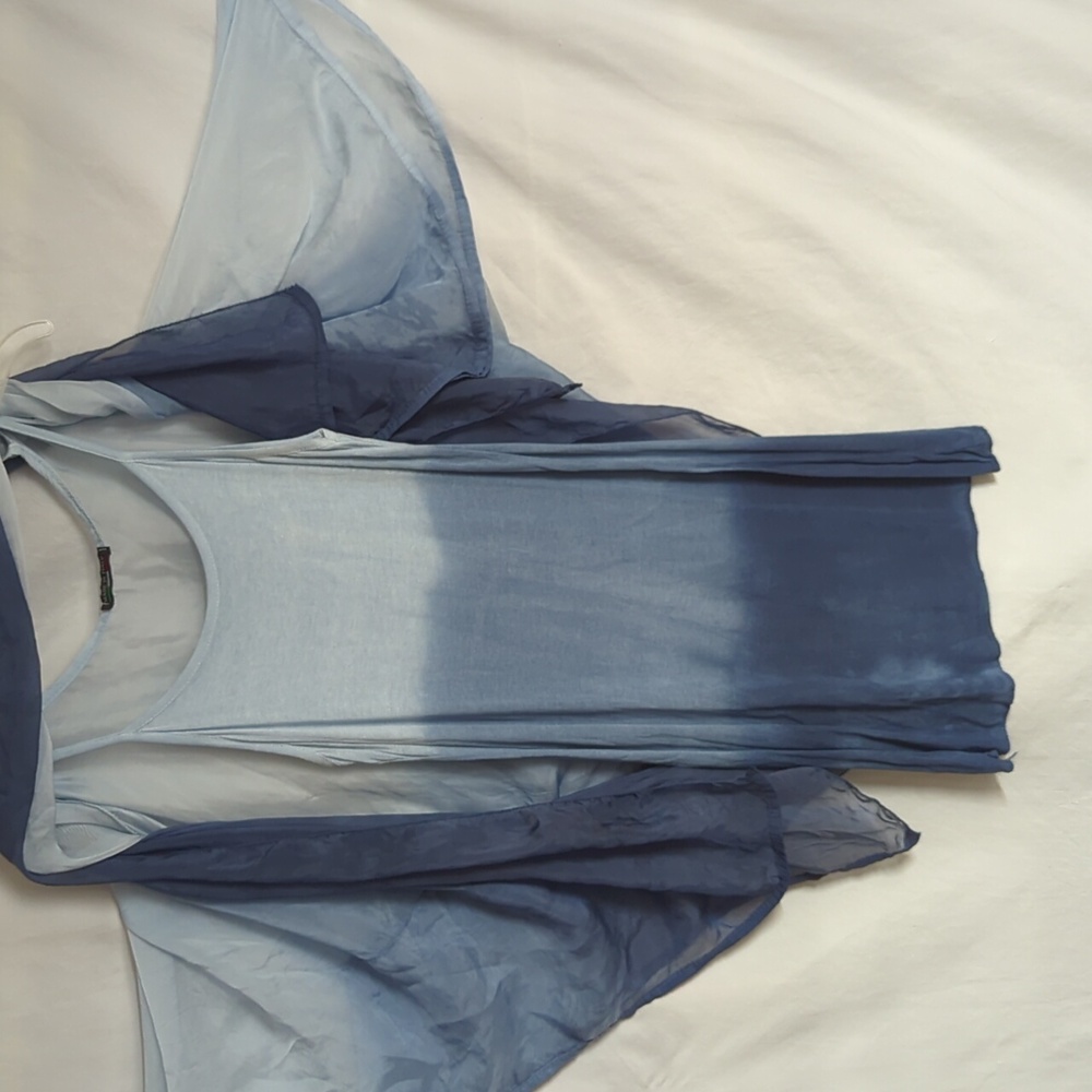 Made In Italy Silk Tunic With Attached Tank Top OSFA Gradient Blues - Picture 4 of 5